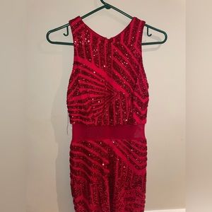 Long Red Halter Prom dress